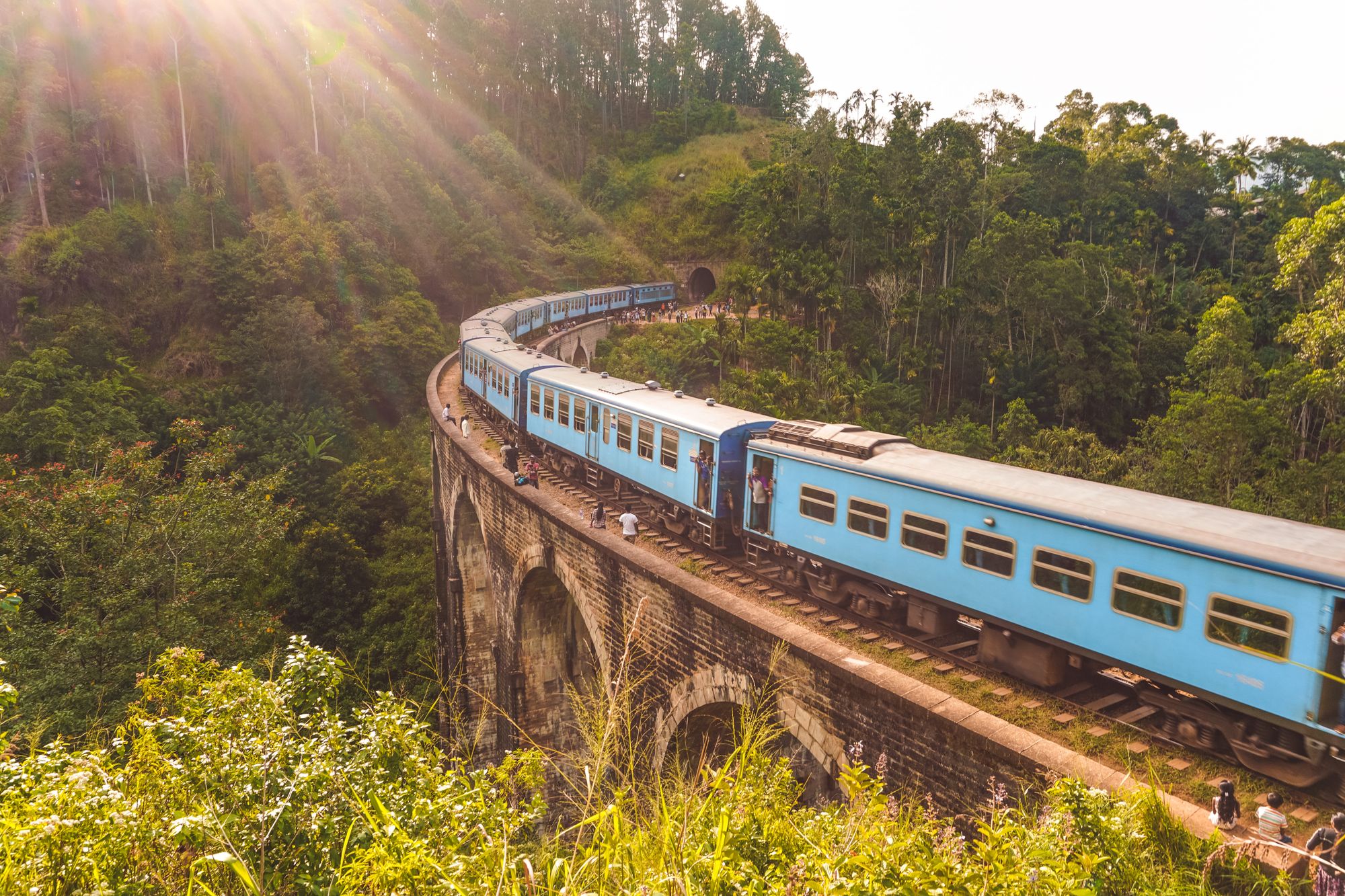 A train passing over the nine arch bridge in Ella, Sri Lanka