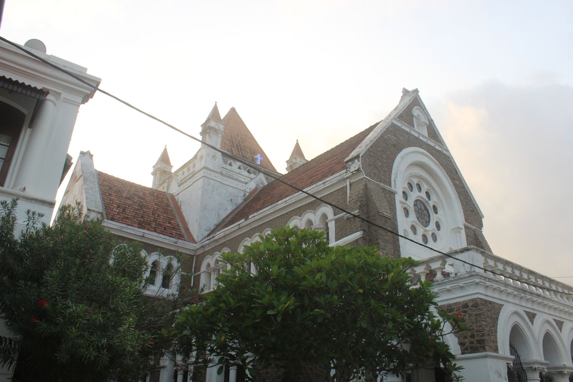 The All Saint's Anglican Church in Galle Fort, Sri Lanka during the evening.