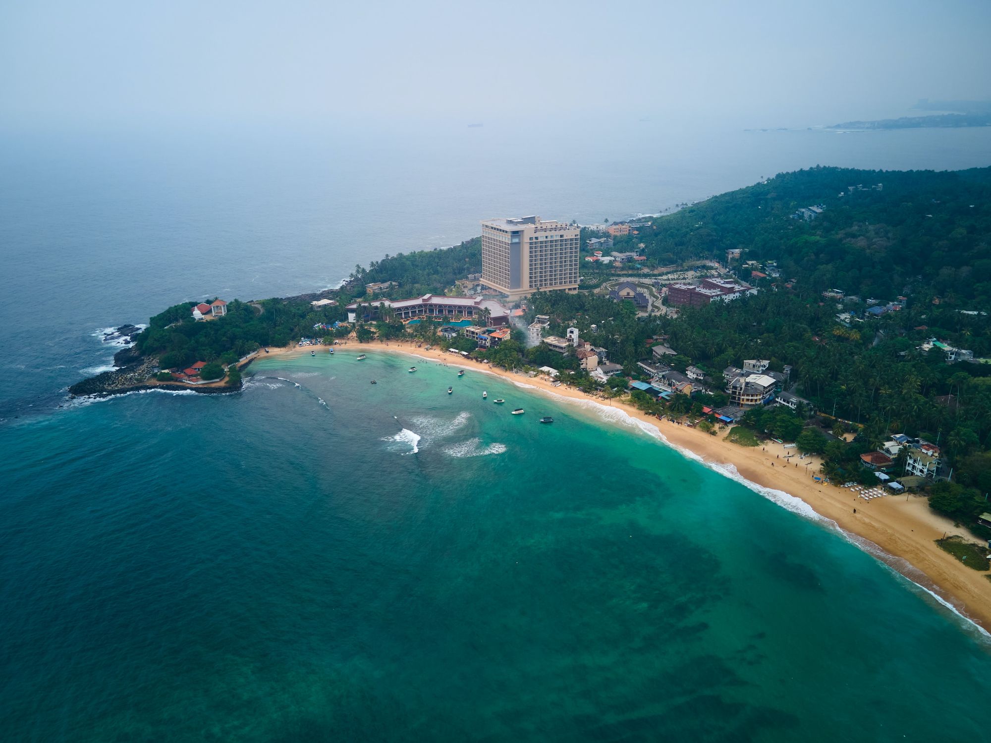 An aerial view of Unawatuna beach.