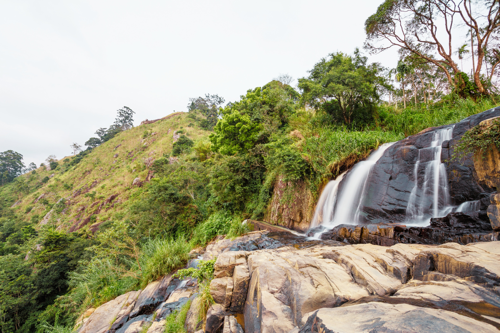 The top part of the Kithal Ella waterfall in Ella, Sri Lanka