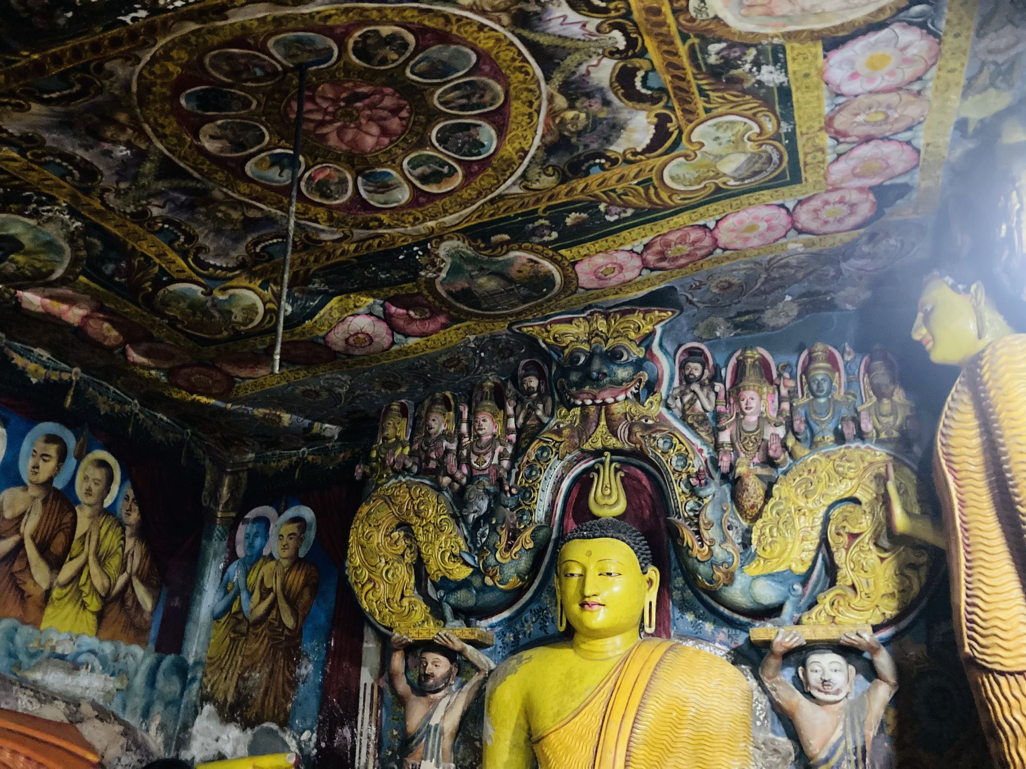 Buddhist murals in the Matale Aluviharaya rock cave temple in Sri Lanka